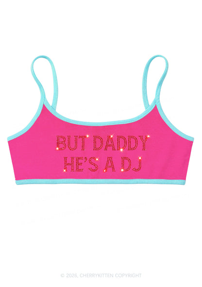 Rhinestone But Daddy Hes A Dj Y2K Super Crop Cami Cherrykitten