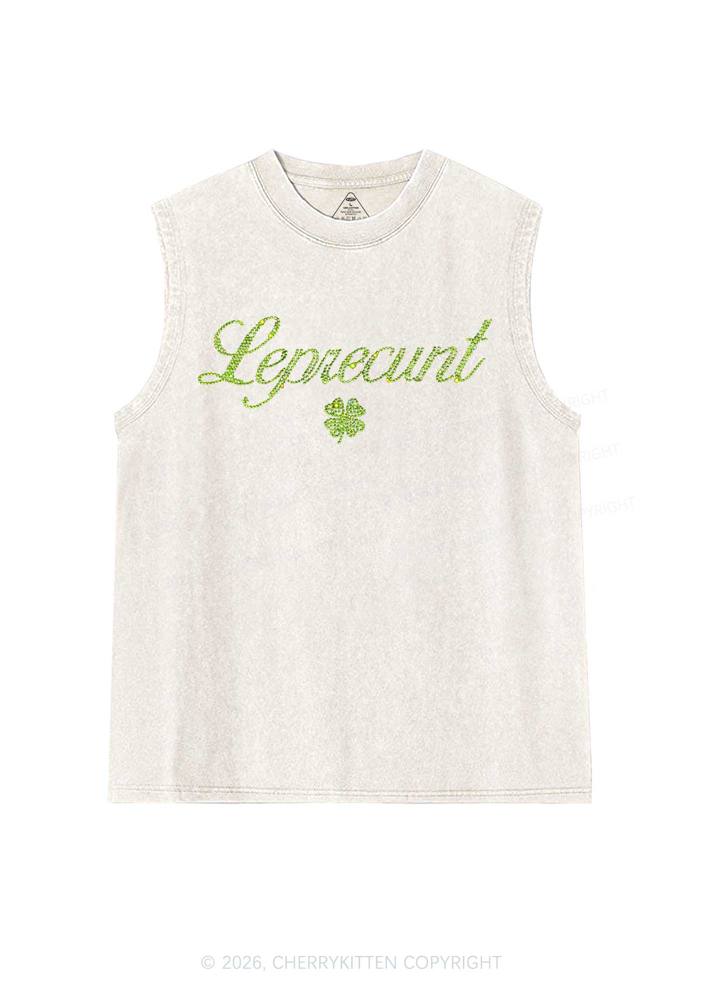 Rhinestone Leprecunt Y2K Washed Muscle Tank Cherrykitten