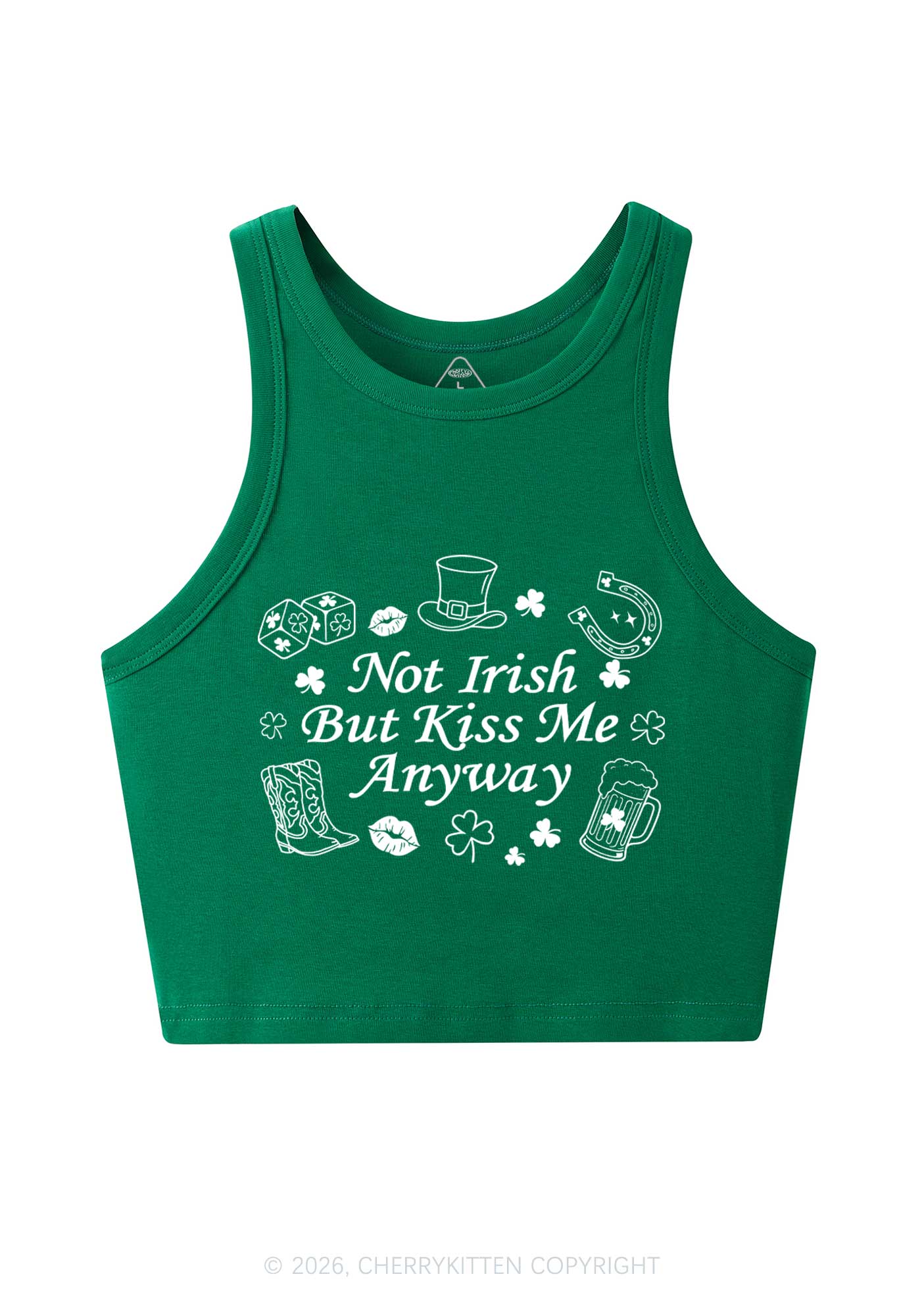 Not Irish Kiss Me Anyway St Patricks Y2K Crop Tank Top Cherrykitten