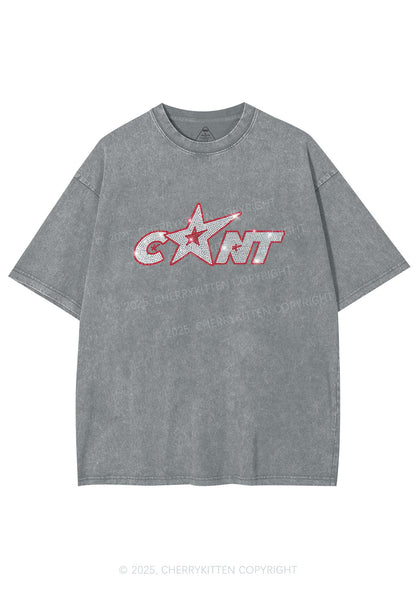 Rhinestone Star Cxxt Y2K Shirts Washed Tee Cherrykitten
