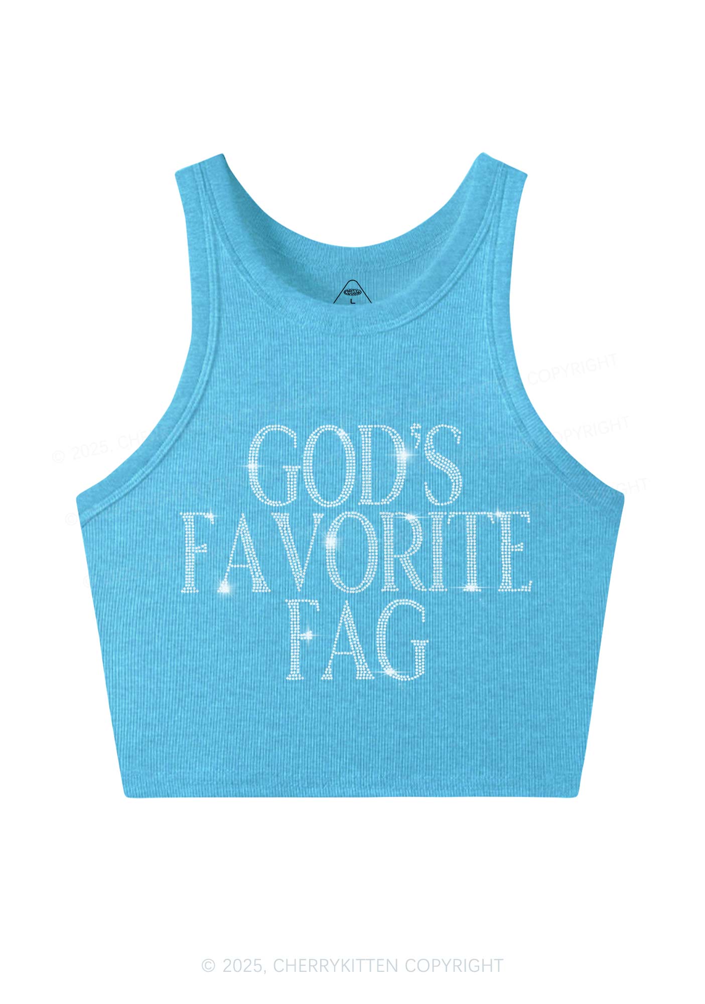 Rhinestone  Gods Favorite Fag Pride Y2K Crop Tank Top Cherrykitten