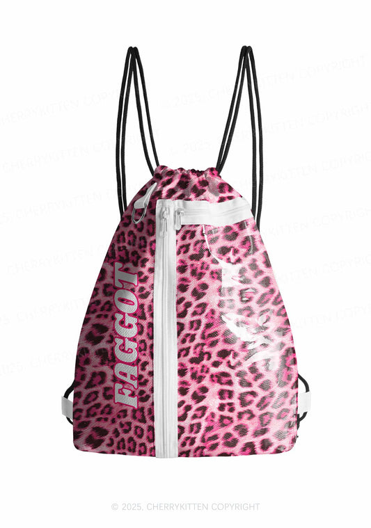 Pink Leopard Faggot Pride Y2K Drawstring Itabag Backpack Cherrykitten