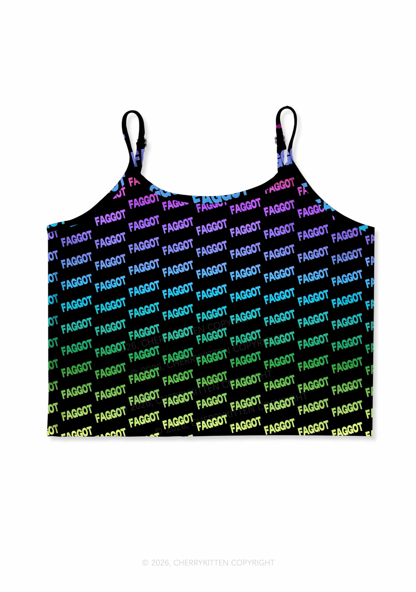 Neon Rainbow Faggot Pride Y2K Print Cami Crop Top Cherrykitten