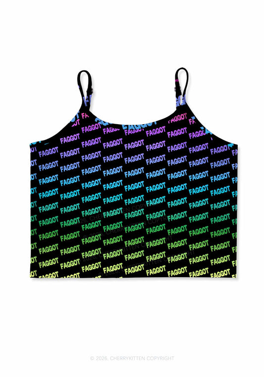 Neon Rainbow Faggot Pride Y2K Print Cami Crop Top Cherrykitten