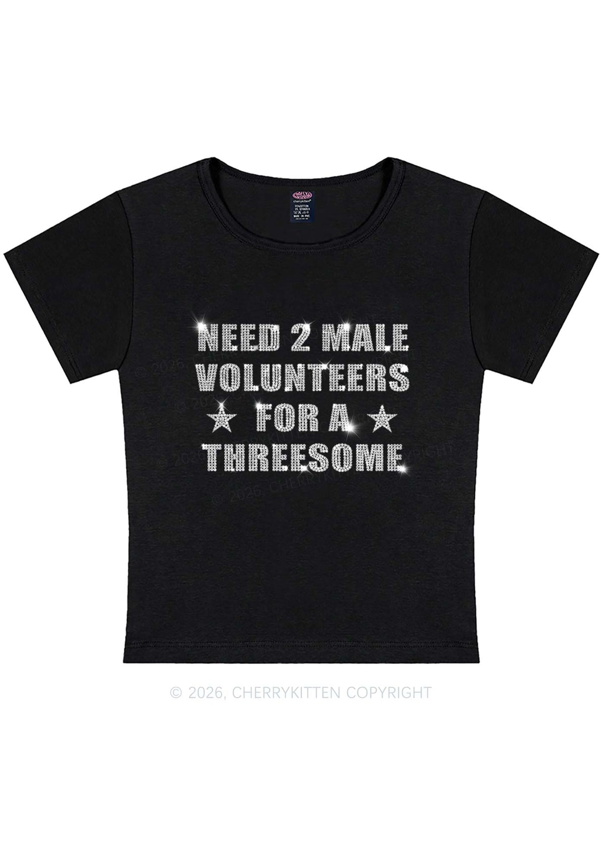Rhinestone Need Two Male Volunteers Y2K Baby Tee Cherrykitten