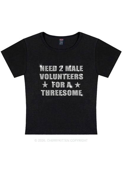 Rhinestone Need Two Male Volunteers Y2K Baby Tee Cherrykitten