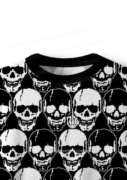 Fxck Skulls Y2K Christmas Knit Sweatshirt Cherrykitten