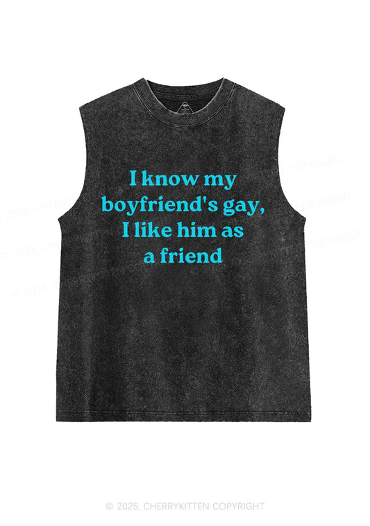 I Know My BF Is Gay Pride Y2K Washed Muscle Tank Cherrykitten