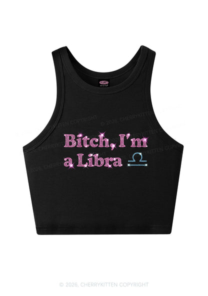 Rhinestone Bxxch Im A Libra Y2K Crop Tank Top Cherrykitten