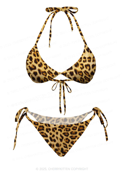 Brown Leopard Y2K Print Bikini Set Cherrykitten