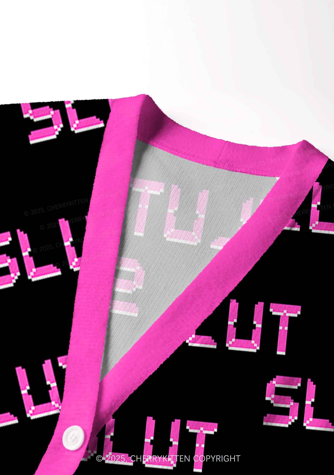 Hot Pink Slxt Y2K Christmas Cardigan Knit Sweatshirt Cherrykitten