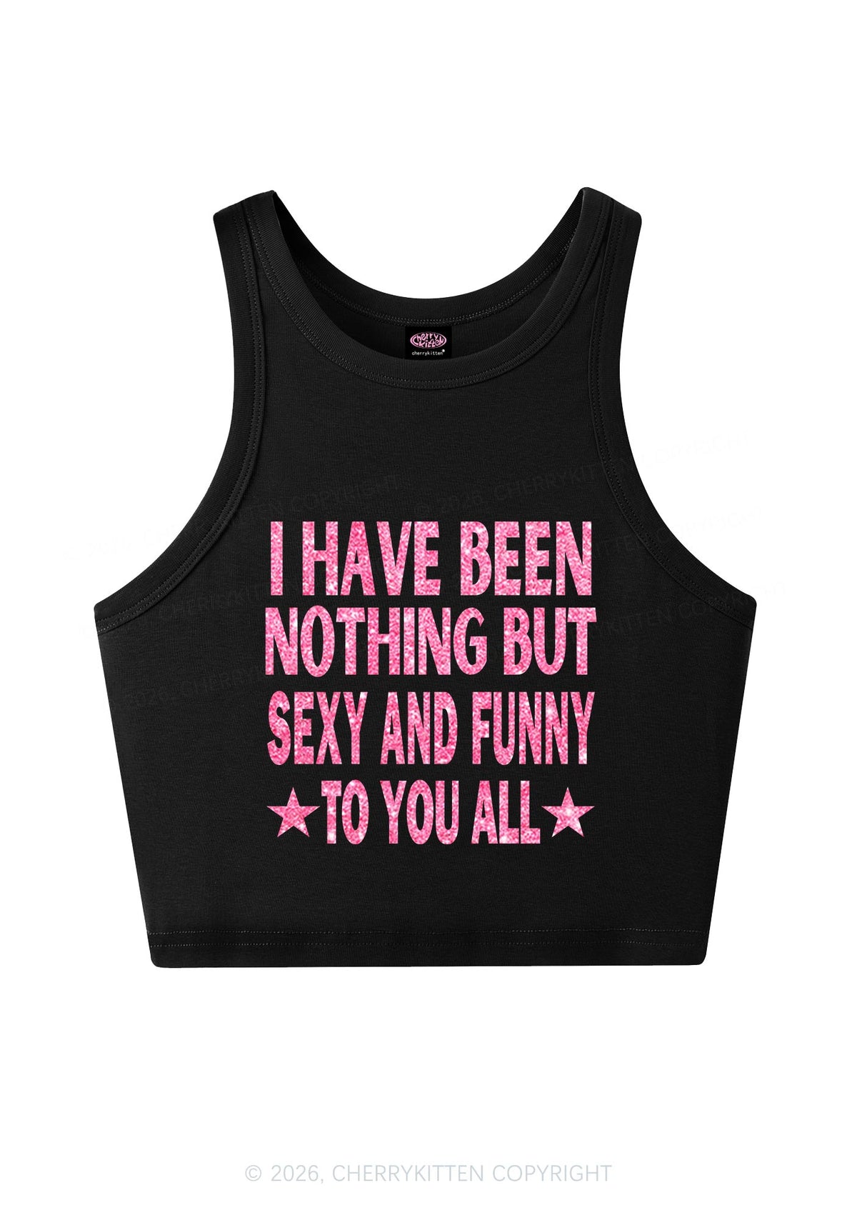 Glitter I Have Been Funny Y2K Crop Tank Top Cherrykitten