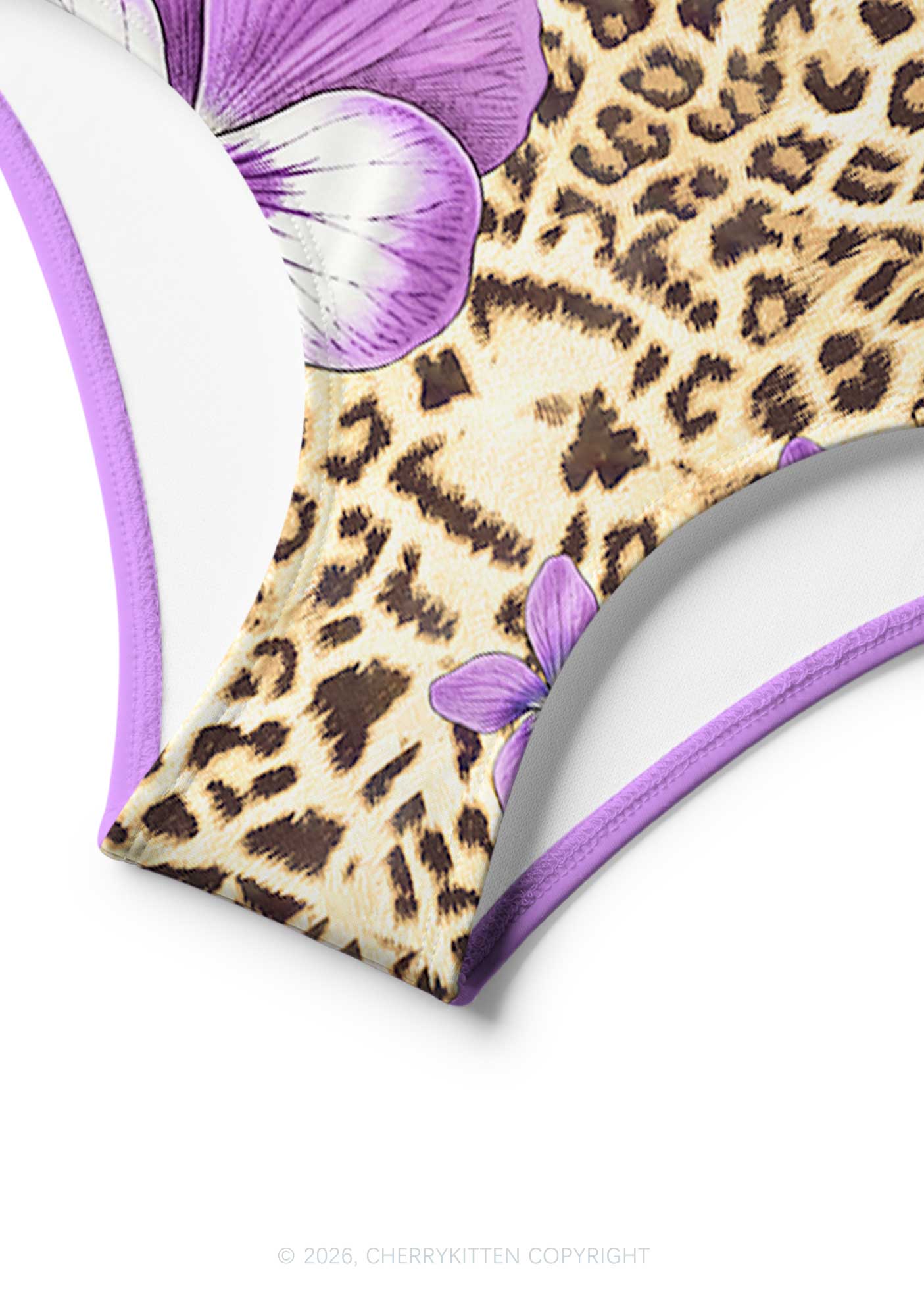 Purple Floral Sapphic Leopard Pride Y2K Print Bikini Set Cherrykitten