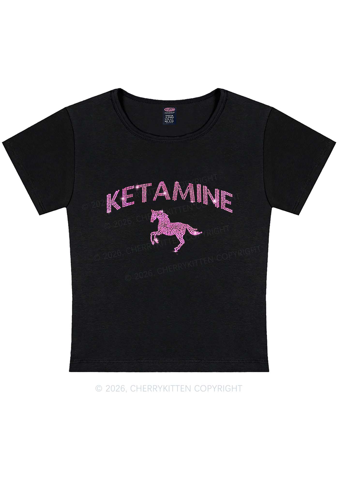 Rhinestone Pink K Unicorn Y2K Baby Tee Cherrykitten