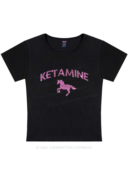 Rhinestone Pink K Unicorn Y2K Baby Tee Cherrykitten