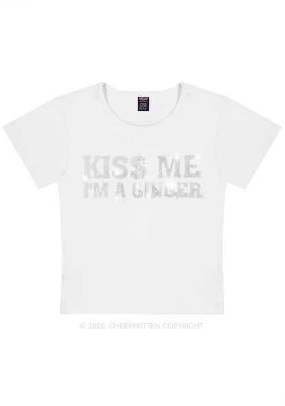 Rhinestone Kiss Me Im Ginger St Patricks Y2K Baby Tee Cherrykitten
