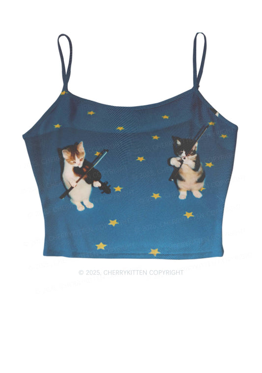 Kitten Violinist Y2K Mesh Cami Tank Cherrykitten