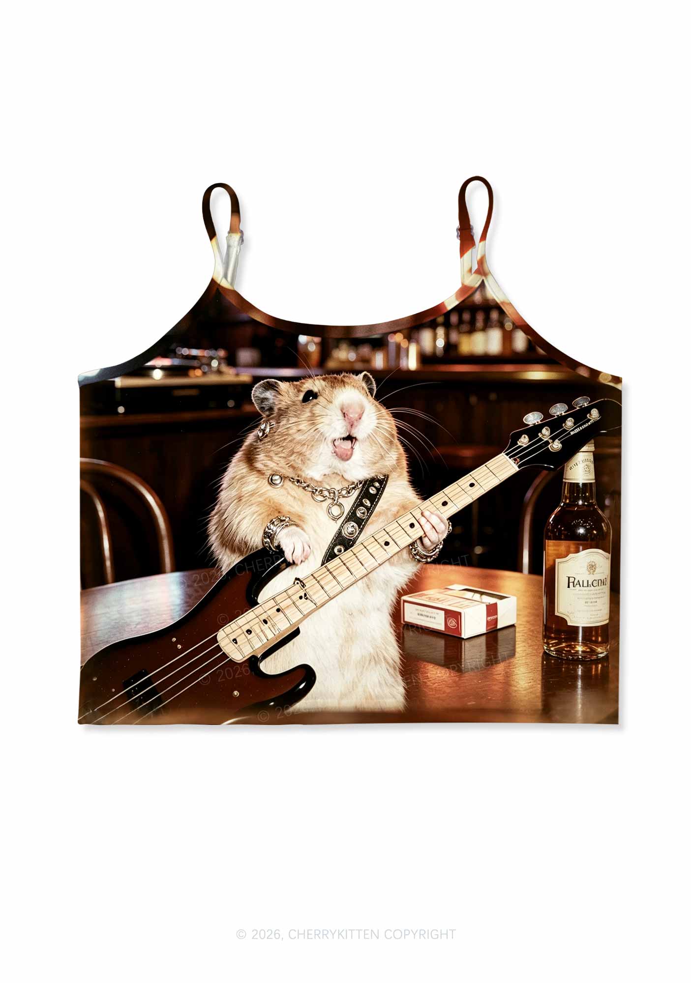 Hamster Bassist Techno Y2K Print Cami Crop Top Cherrykitten