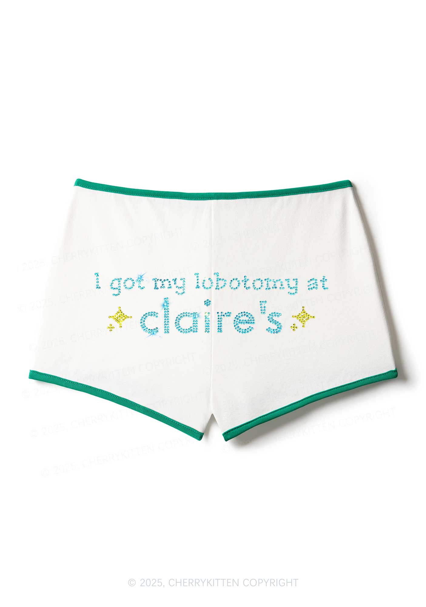 Rhinestone I Got My Lobotomy At Claires Y2K Booty Shorts Cherrykitten