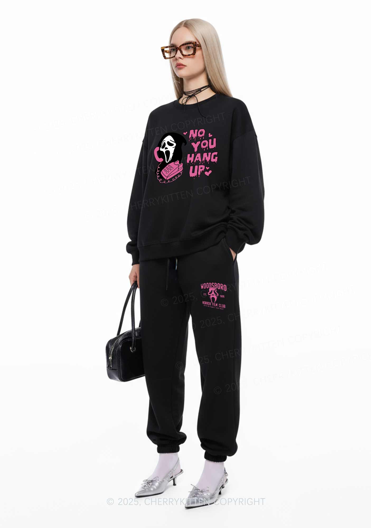 Halloween No You Hang Up Y2K Fleece Sweatshirts Set Cherrykitten