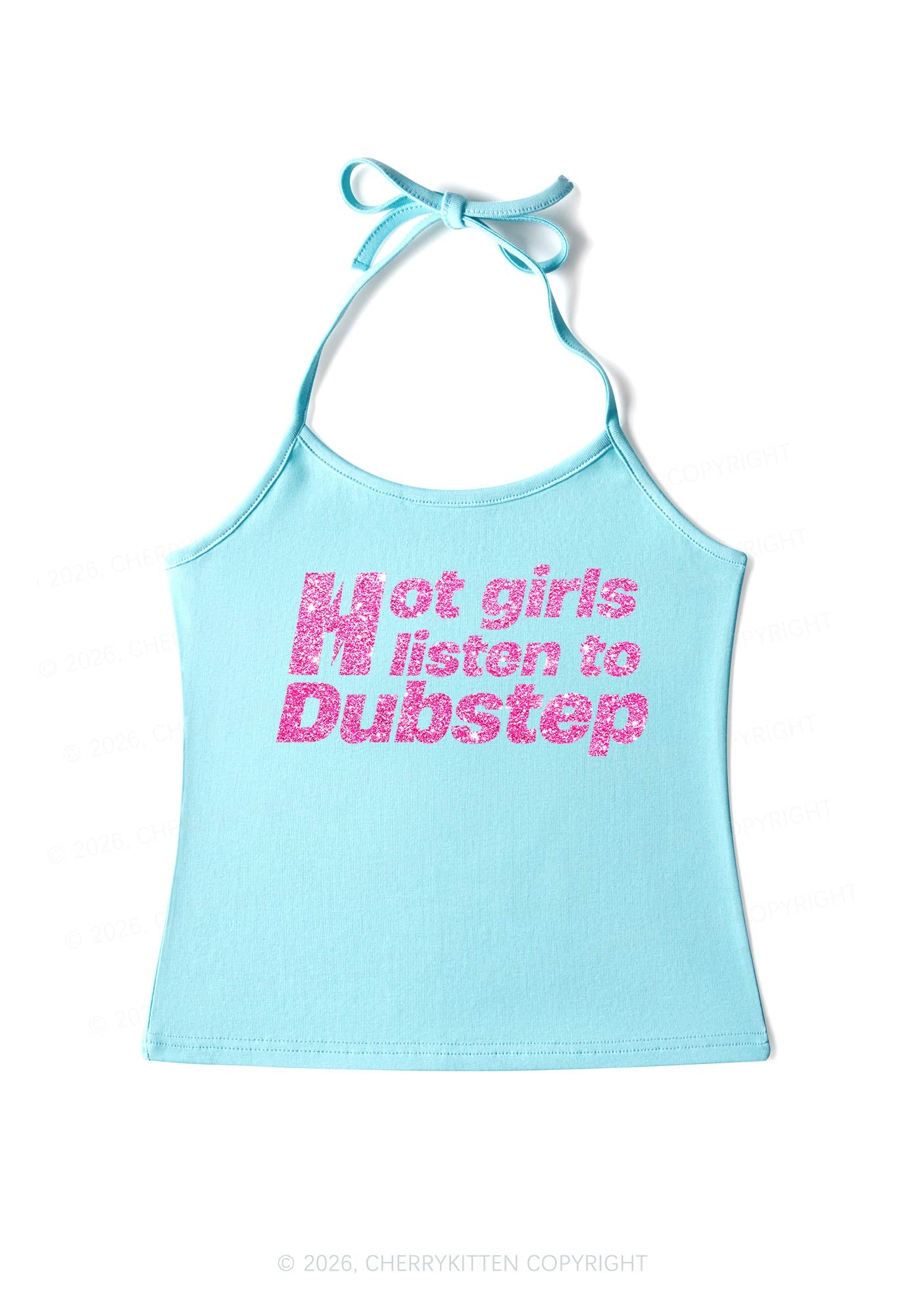 Glitter Hot Girls Listen To Dubstep Y2K Halter Neck Cami Cherrykitten