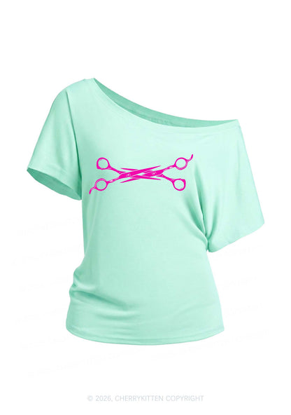 Pink Scissor Pride Y2K Off Shoulder Tee Cherrykitten