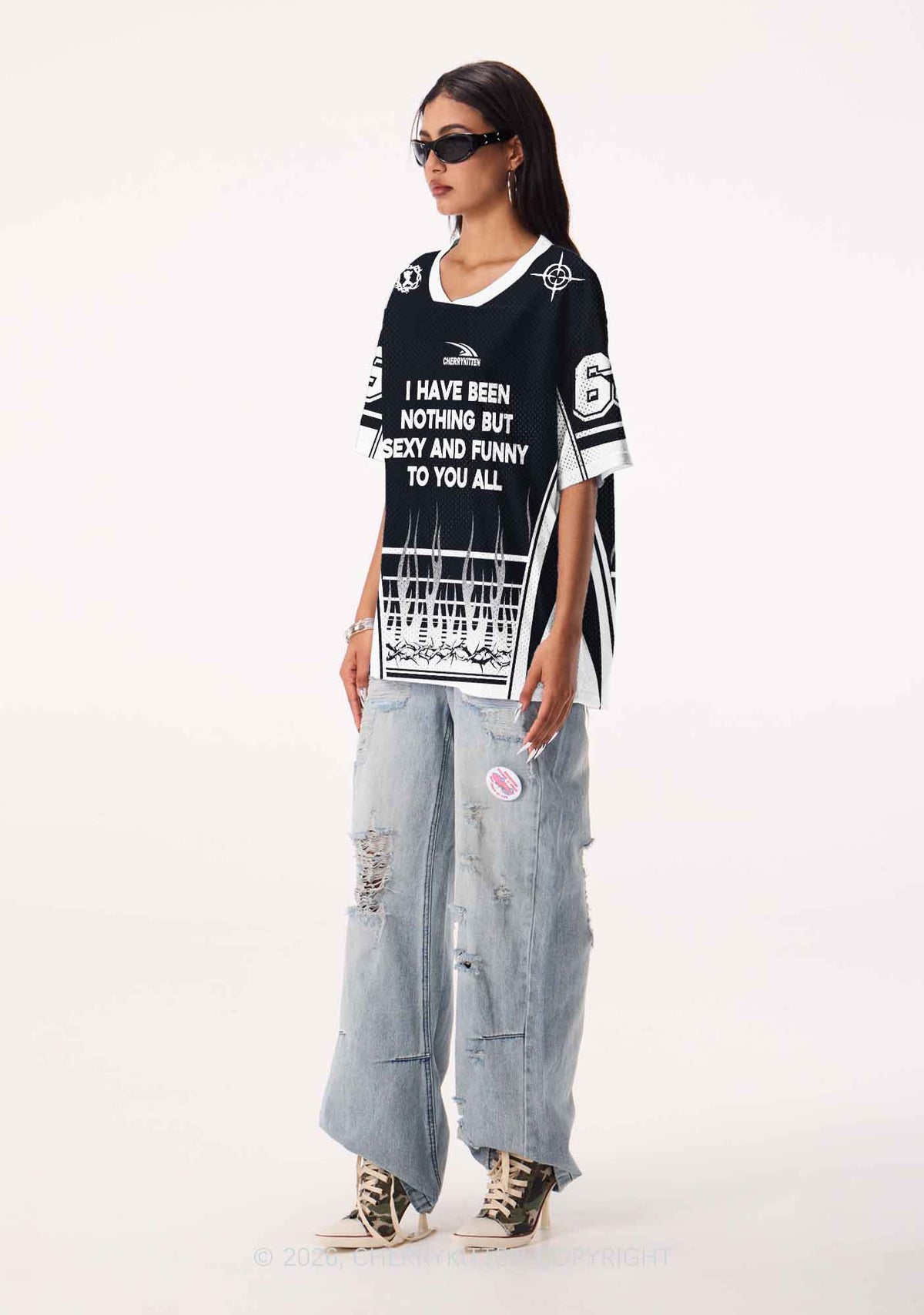 Black I Have Been Funny Y2K Sport Jersey Shirts Cherrykitten