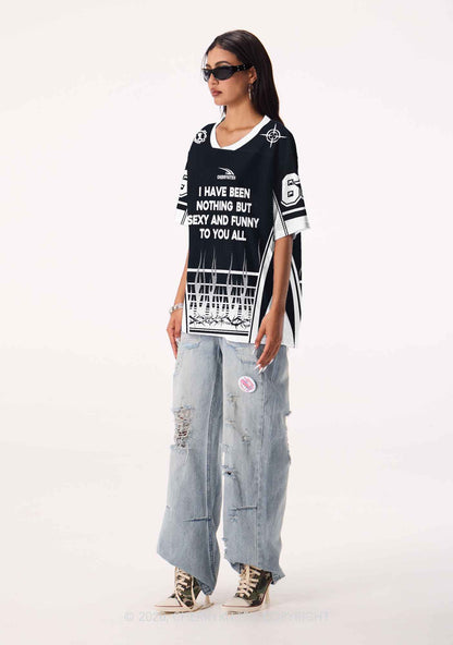 Black I Have Been Funny Y2K Sport Jersey Shirts Cherrykitten