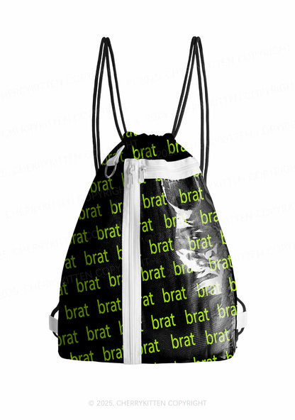 Green Brat Y2K Drawstring Itabag Backpack Cherrykitten