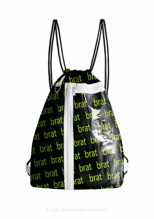 Green Brat Y2K Drawstring Itabag Backpack Cherrykitten