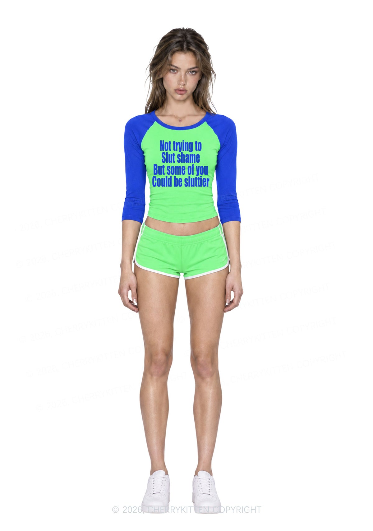Not Trying To Slxt Shame Y2K Raglan Sleeve Crop Top Cherrykitten