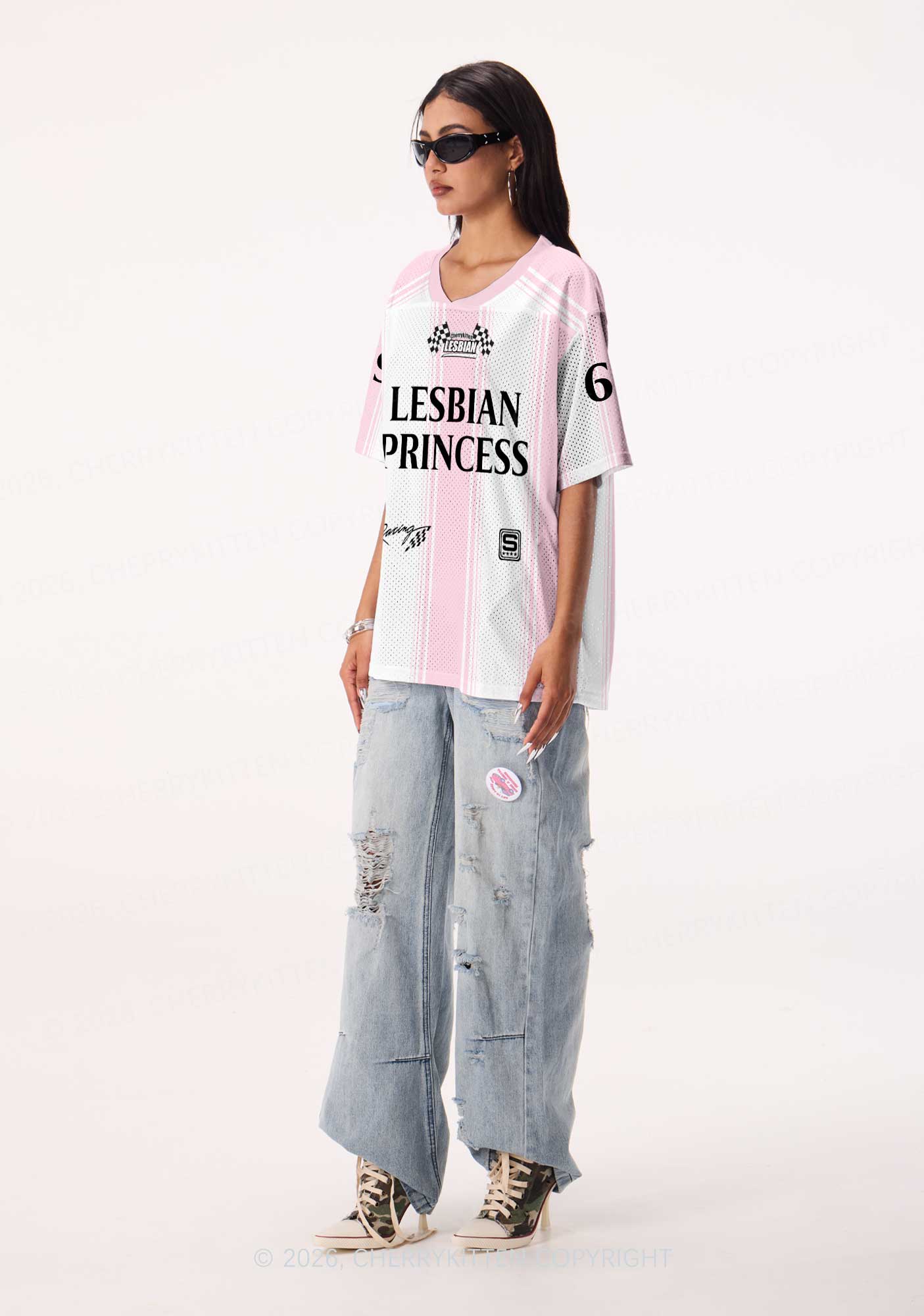 Pale Pink Lesbian Princess Pride Y2K Sport Jersey Shirts Cherrykitten