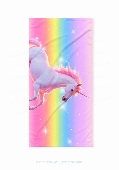 Rainbow Gradient Unicorn Y2K Beach Towel Cherrykitten