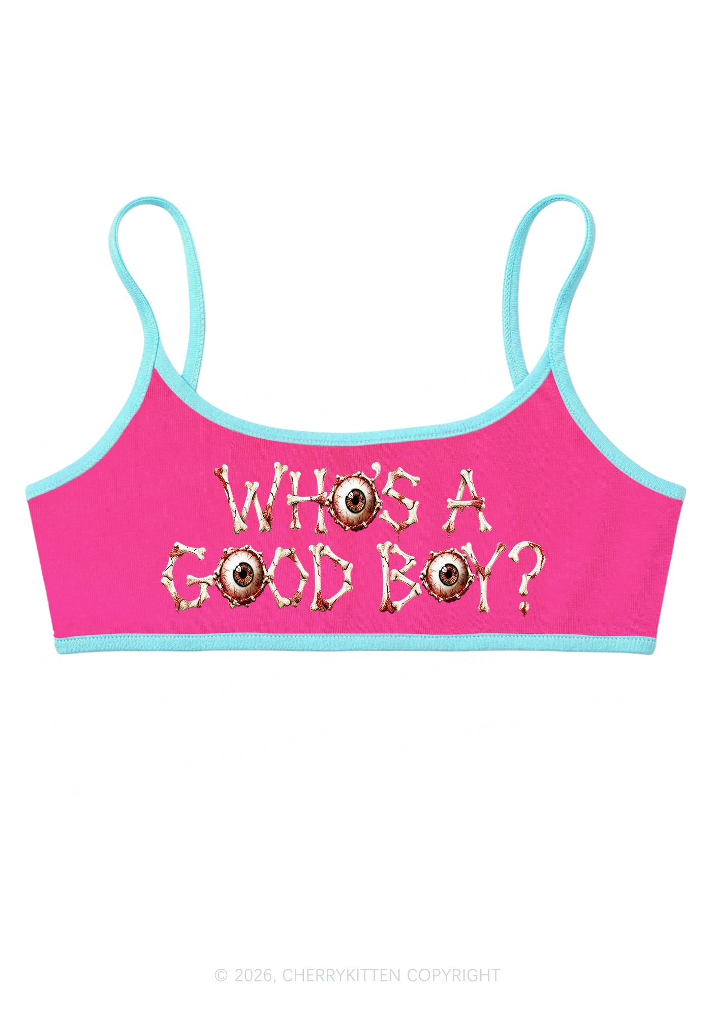 Halloween Whos A Good Boy Bone Eyeball Y2K Super Crop Cami Cherrykitten