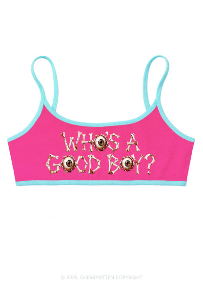 Halloween Whos A Good Boy Bone Eyeball Y2K Super Crop Cami Cherrykitten