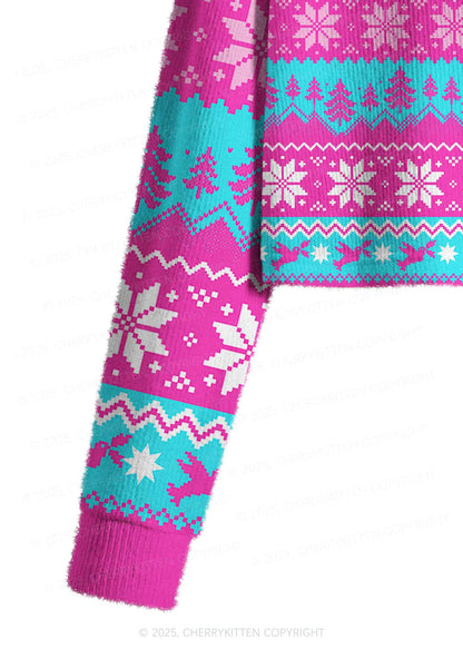 Blue Scissor Pride Y2K Christmas Crop Knit Sweatshirt Cherrykitten