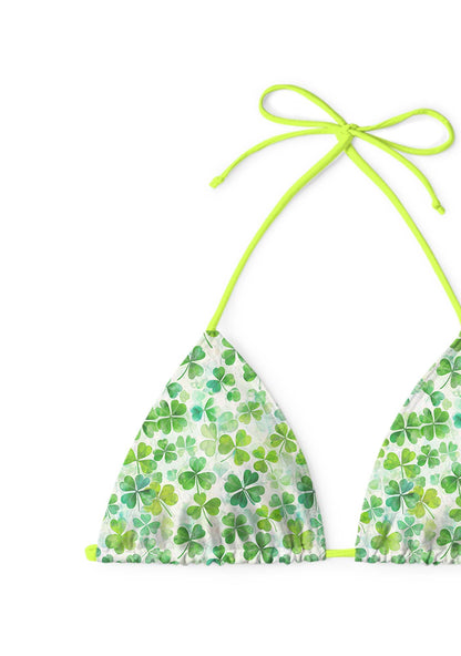 Green Shamrock Y2K Print Bikini Set Cherrykitten