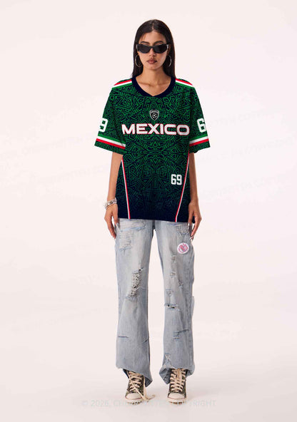 Custom Green Mexico Geometric Pattern Y2K Sport Jersey Shirts Cherrykitten