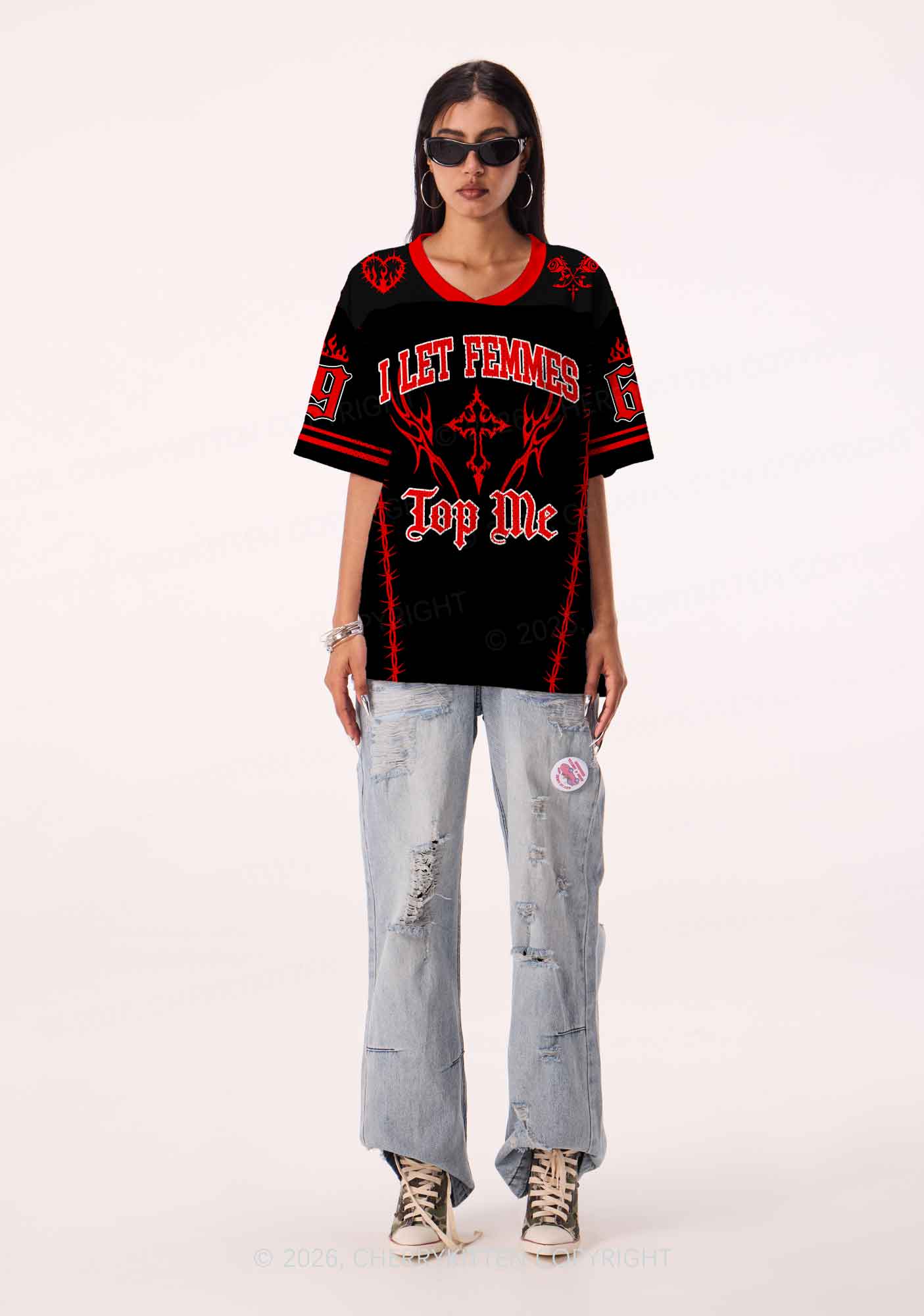 Black I Let Femmes Top Me Pride Y2K Sport Jersey Shirts Cherrykitten
