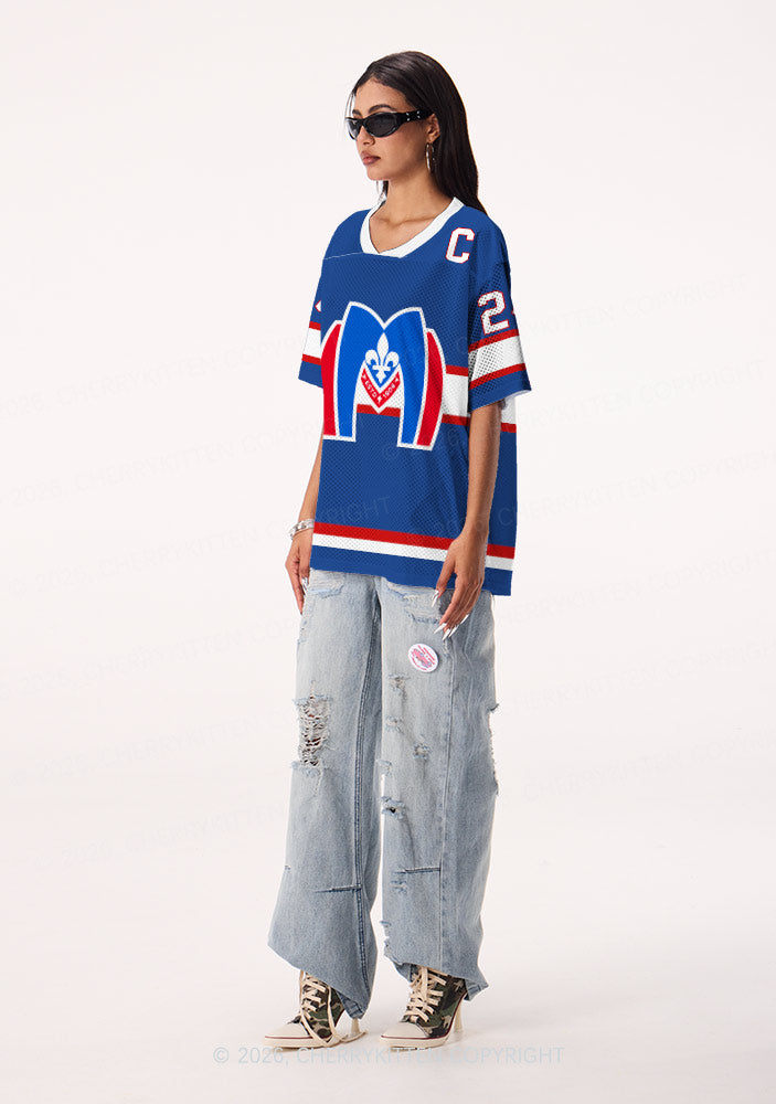 Blue Hockey HR Y2K Sport Jersey Shirts Cherrykitten