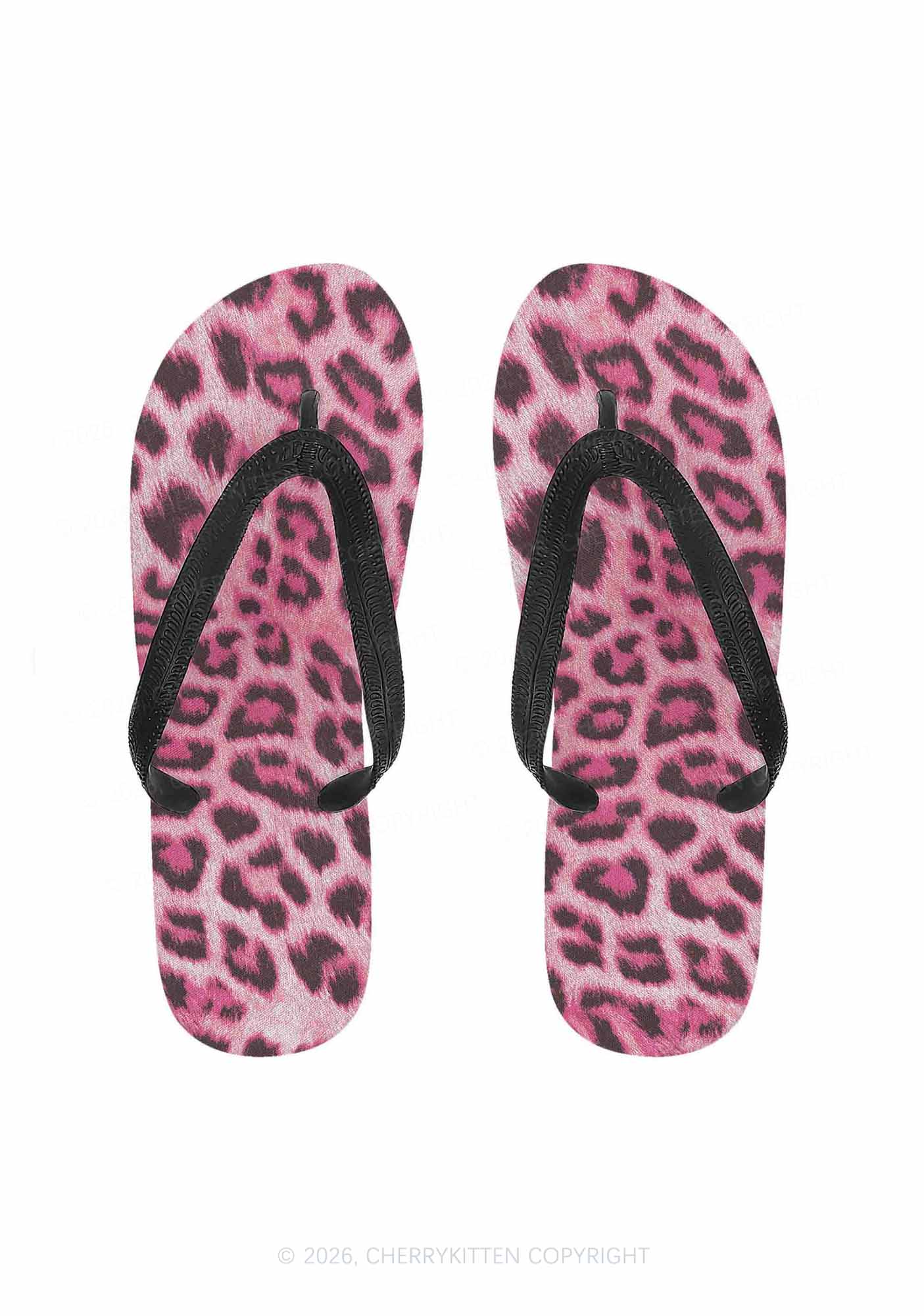 Pink Leopard Y2K Print Flip Flops Cherrykitten