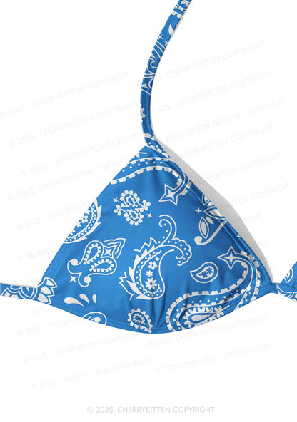 Blue Paisley Y2K Print Bikini Set Cherrykitten