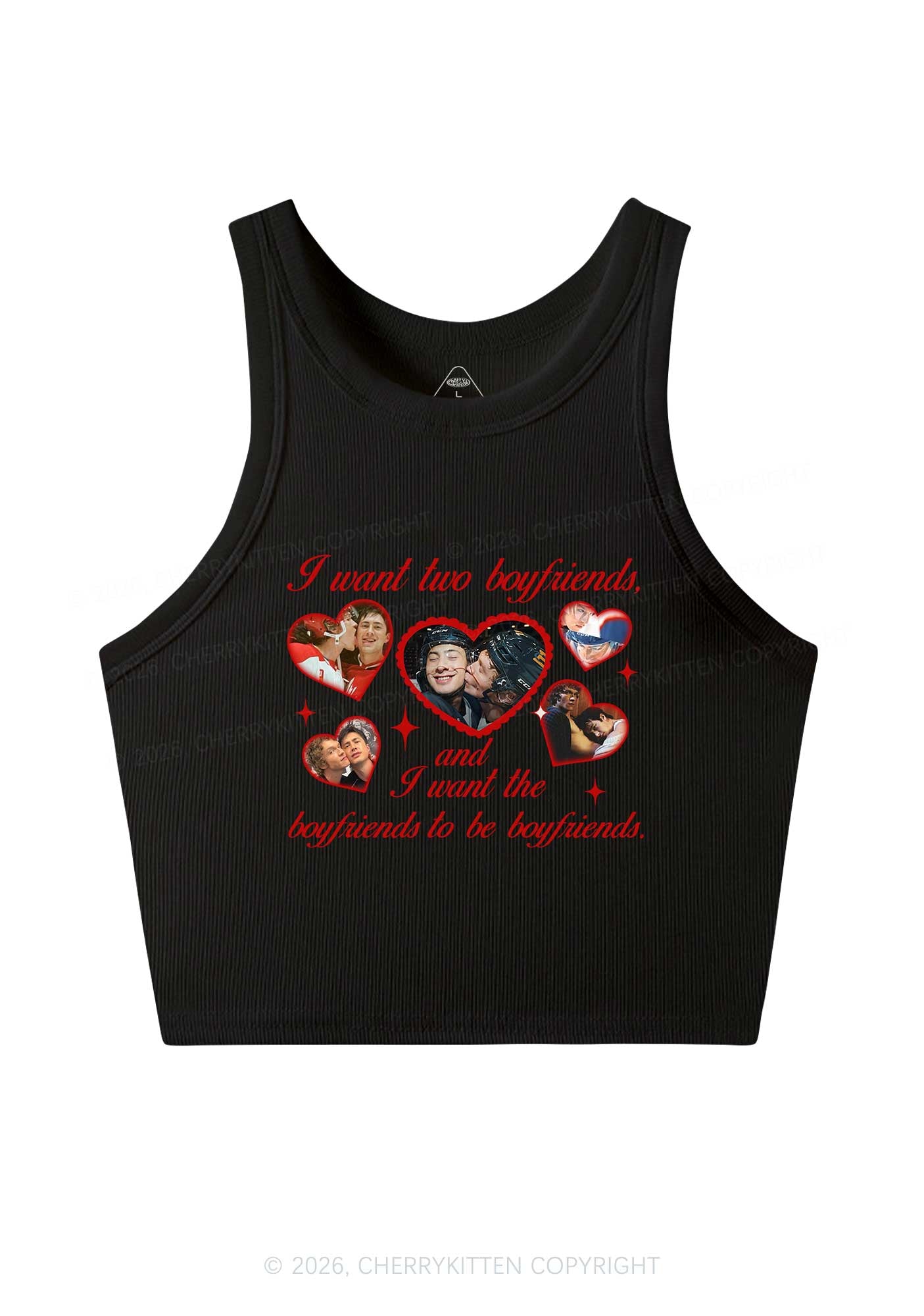 I Want Two Boyfriends HR Y2K Crop Tank Top Cherrykitten