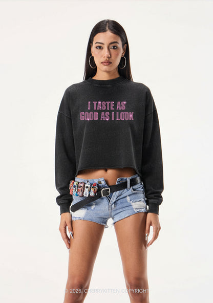 Rhinestone Taste Good Y2K Crop Washed Sweatshirts Cherrykitten