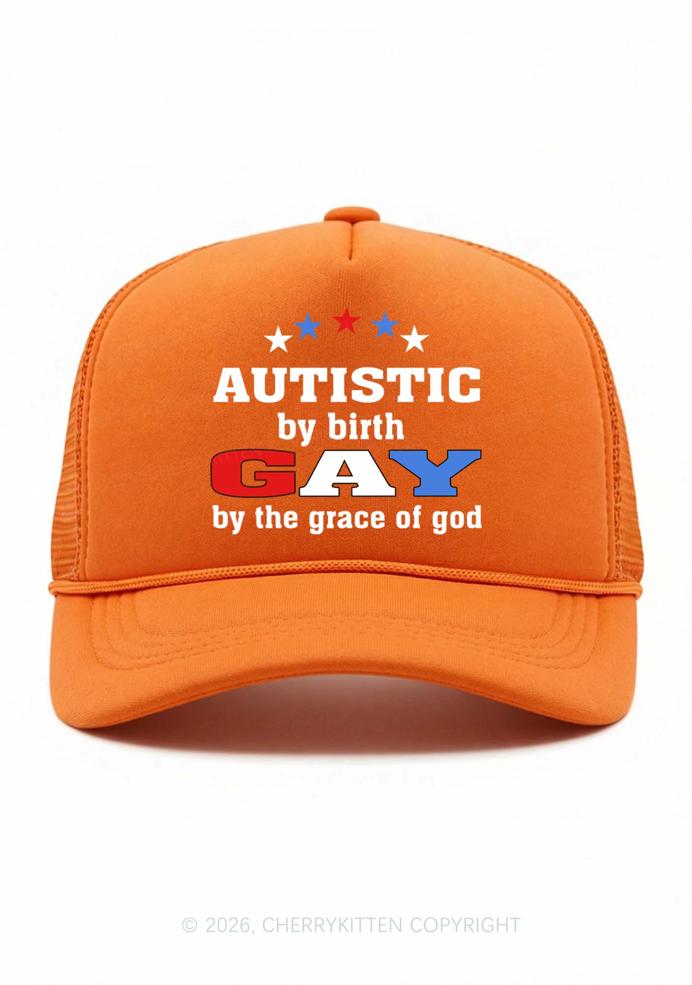 Autistic By Birth Gay Pride Y2K Trucker Hat Cherrykitten