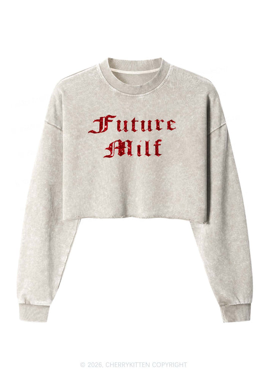 Glitter Future Mxxf Y2K Crop Washed Sweatshirts Cherrykitten