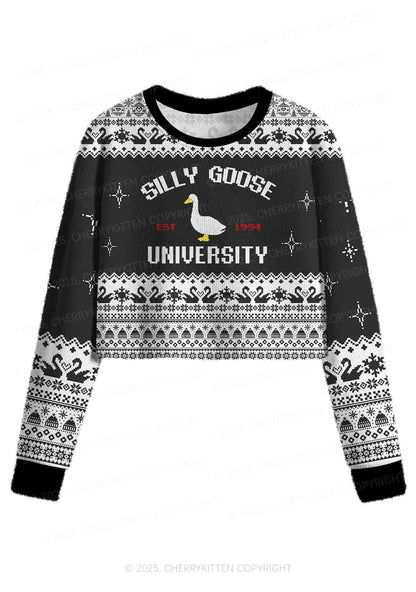 Silly Goose University Y2K Christmas Crop Knit Sweatshirt Cherrykitten