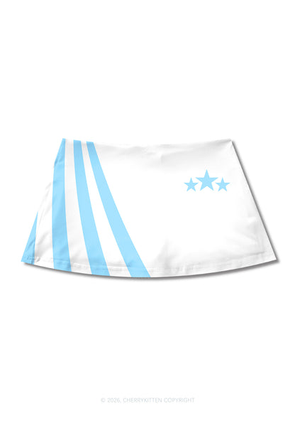 Three Stars Blue Stripes Y2K Print Mini Skirt Cherrykitten