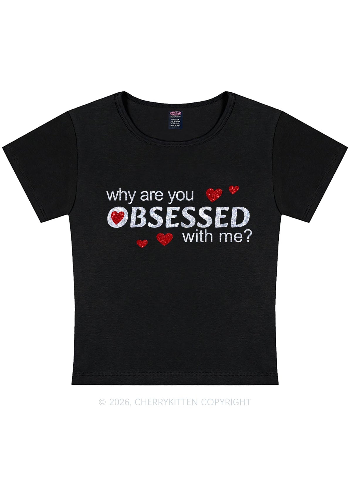 Glitter Obsessed With Me Y2K Baby Tee Cherrykitten