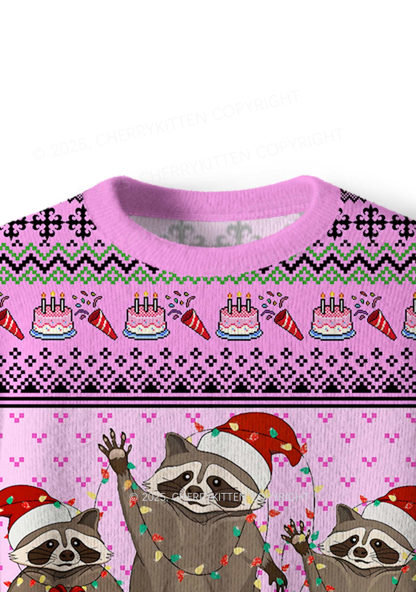 Santa Raccoons Y2K Christmas Knit Sweatshirt Cherrykitten